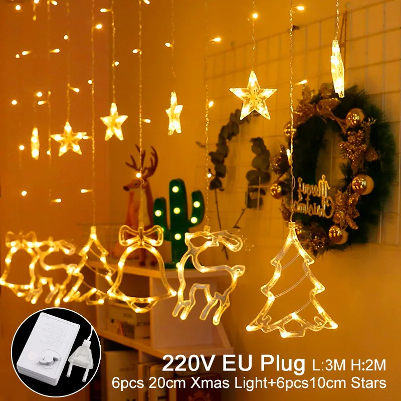 EU Plug 220V QIFU Рождественская елка занавеска С лосями светильник Счастливого Рождества Декор для дома Рождество украшения Рождественские подарки Navidad год - Color: EU Plug 220V