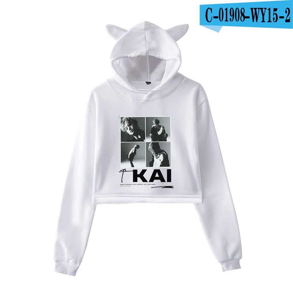 Kpop, суперм, Рождественская Толстовка, для девушек, хлопок, каваи, толстовки для девочек, женский модный пуловер, короткие толстовки, толстовка - Цвет: white