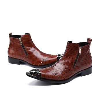 

Martin Boots High Top Shoes Short Boots Retro Winter Men Shoes Men's Boots Zapatillas Hombre Real Cow Leather Brown Pointed Toe