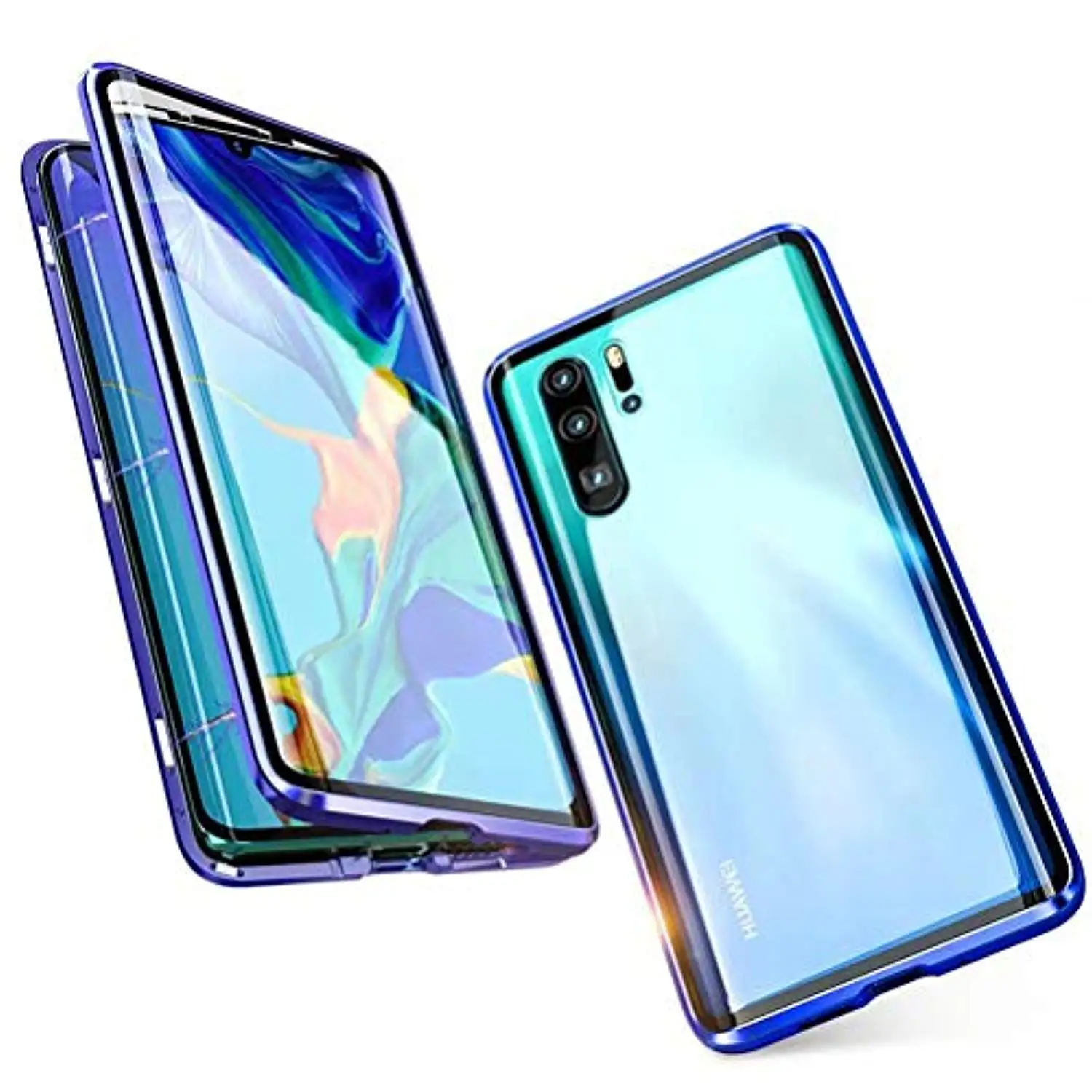 Магнитный абсорбционный чехол для телефона huawei P30 Pro Nova 5i 5 4 Honor 20 10 Lite 8A Y5 Y6 Y7 закаленное стекло покрытие полный экран - Цвет: Blue