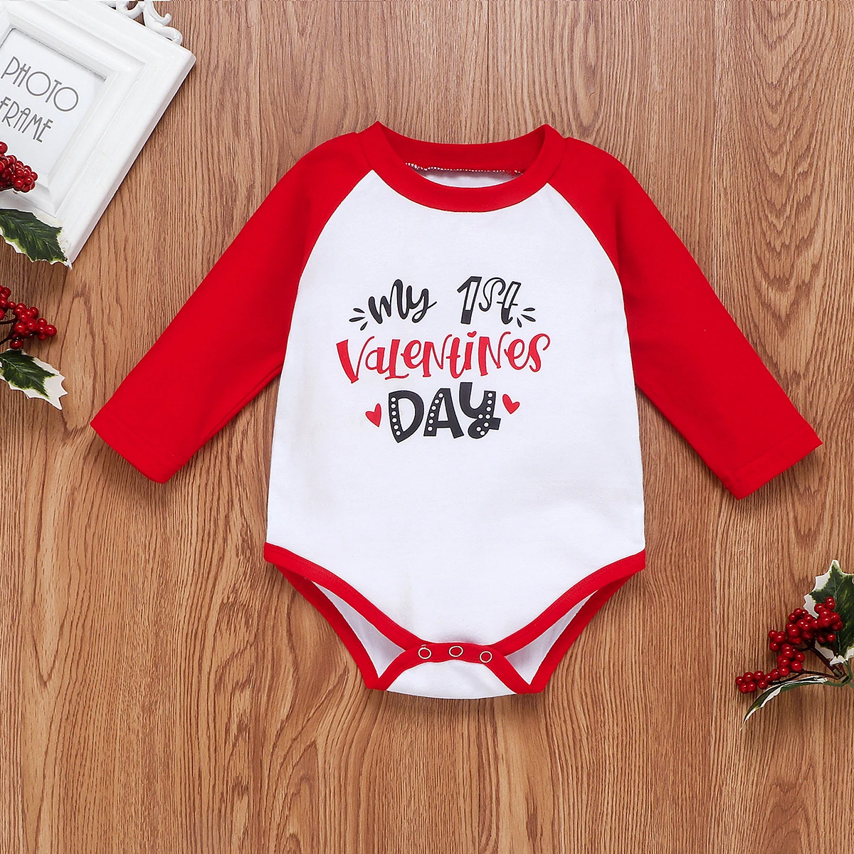 Боди с длинными рукавами и надписью «My 1st Valentine's Day» для маленьких мальчиков и девочек от 0 до 24 месяцев шапочка, комплект из 3 предметов, хлопковая одежда