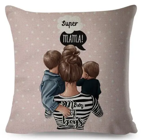 Льняной чехол для подушки Super Mom 45*45 см, чехол для подушки для мамы и ребенка, украшение для семьи, чехол для подушки Super Dad, подарок на день матери - Цвет: H23