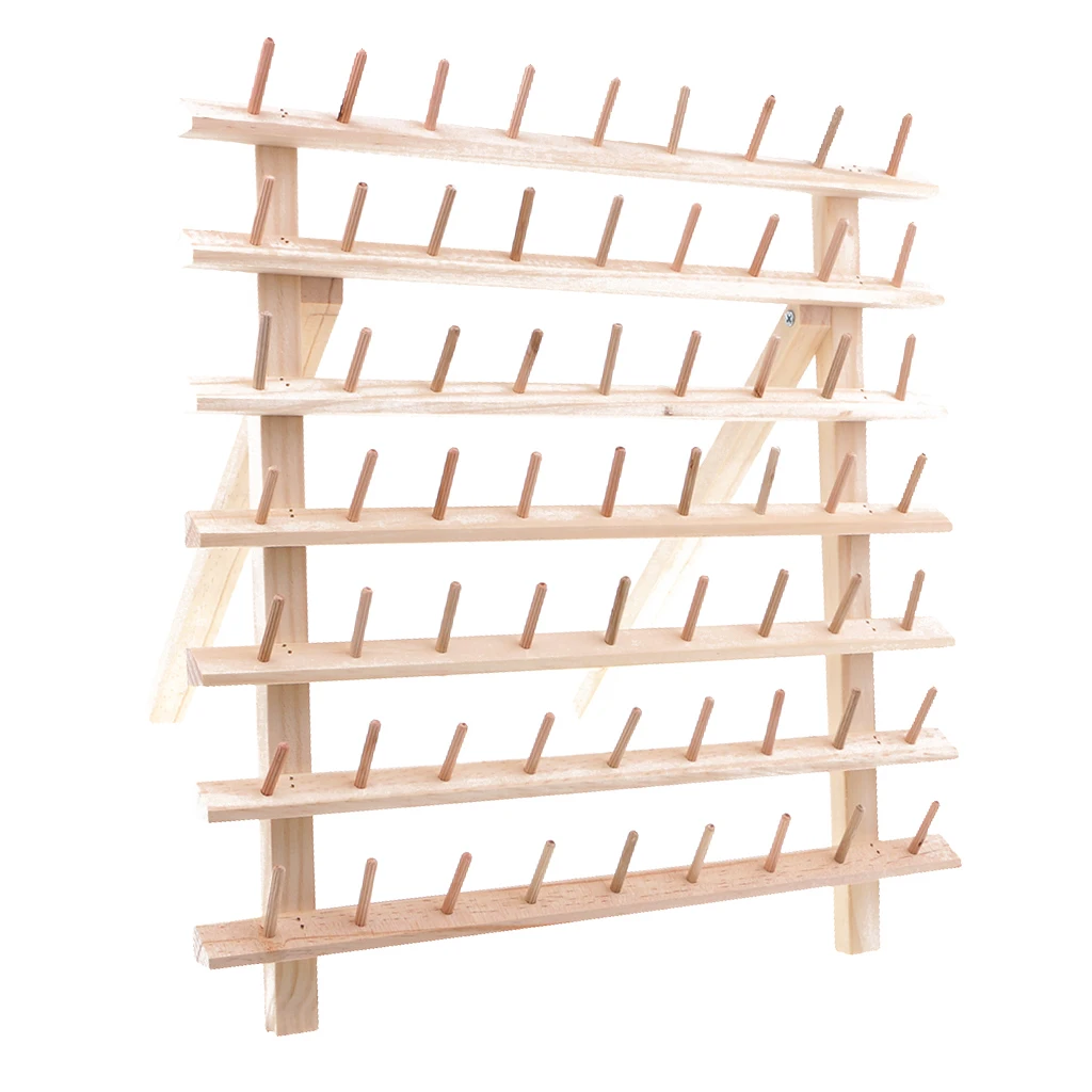 63-Spool Thread Rack, Wooden Thread Holder Sewing Organizer for Sewing, Quilting, Embroidery, Hair-braiding