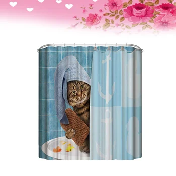 

Showering Cat Printing Curtain Polyester Shower Curtain Waterproof Cloth Shower Bathing Curtain Home Shower Room Decoration (150