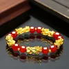 Feng Shui Obsidian Stone Beads Bracelet Men Women Unisex Wristband Gold Black