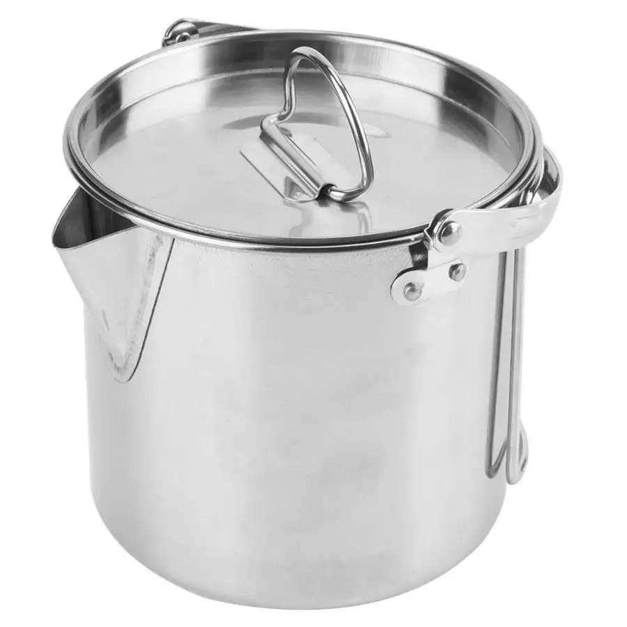 Camping Pot 1.2L Outdoors Portable Folding Stainless Steel Kettle Cookware Coffee Tea Picnic Camping Pot for outdoor picnic