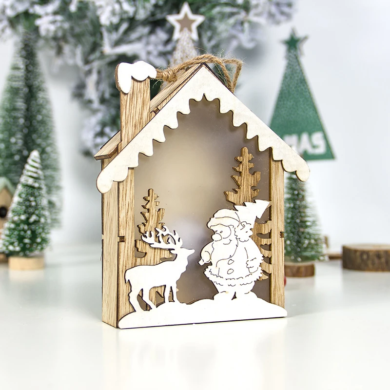 

1 pcs Christmas Pendant Glowing Cabin Creative Wooden Ornament with Lights Party Decor new high quality