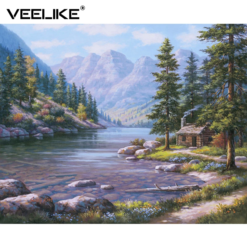 

Countryside Landscape Vintage Poster Frame Canvas Painting DIY Oil Painting by Numbers Wall Picture for Living Room DIY Wall Art