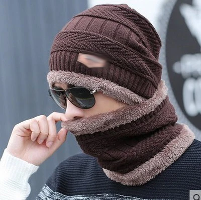Зимние шапки для мужчин Skullies Beanie шапка зимняя шапка для мужчин и женщин шерстяной шарф шапка s Набор Балаклава маска Gorras Bonnet вязаная шапка - Цвет: Brown All
