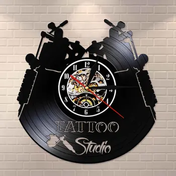 

Tattoo Studio Logo Business Sign Vintage Vinyl Record Wall Clock Tattoo Salon Inauguration Decorative Wall Clock Tattooist Gift
