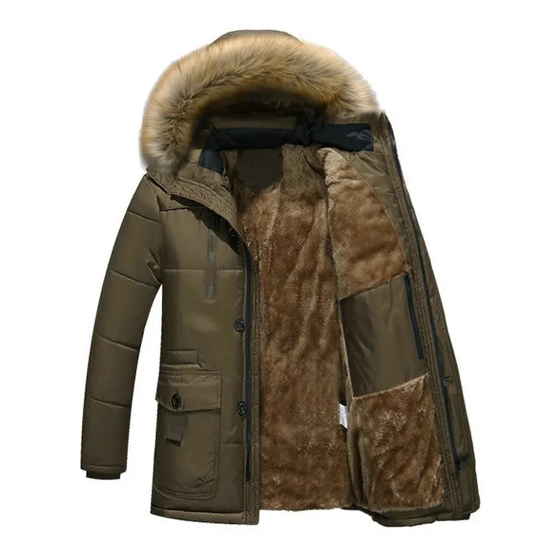 

Thick Jacket Warm Parker Men's Wool Cap Men's Winter Jacket Military Jacket Mid-long Men's Overcoat