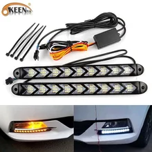 Okeen-Tira led secuencial para faro delantero de coche, luces diurnas blancas, intermitente amarillo, resistente al agua, universal, 2 uds.