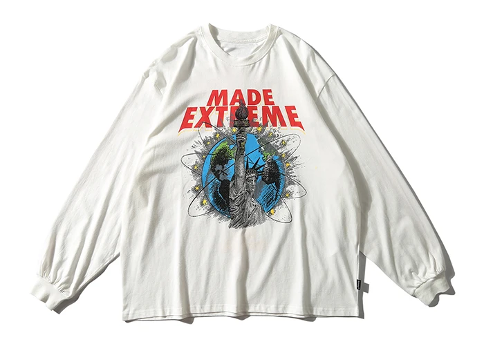 EFUNGAL Hip Hop T Shirt Men Cotton Casual Streetwear Autumn Winter T-shirt City Name Print Long Sleeve Fashion Tops Tees - Цвет: Белый