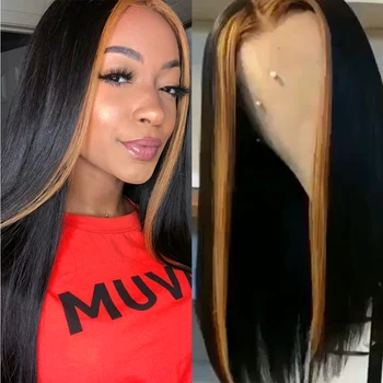

Straight Hair Wig 28 Inch Lace Front Wig Highlight Wig Blonde Brown Color Brazilian Hair Wigs Preplucked Human Frontal Wigs