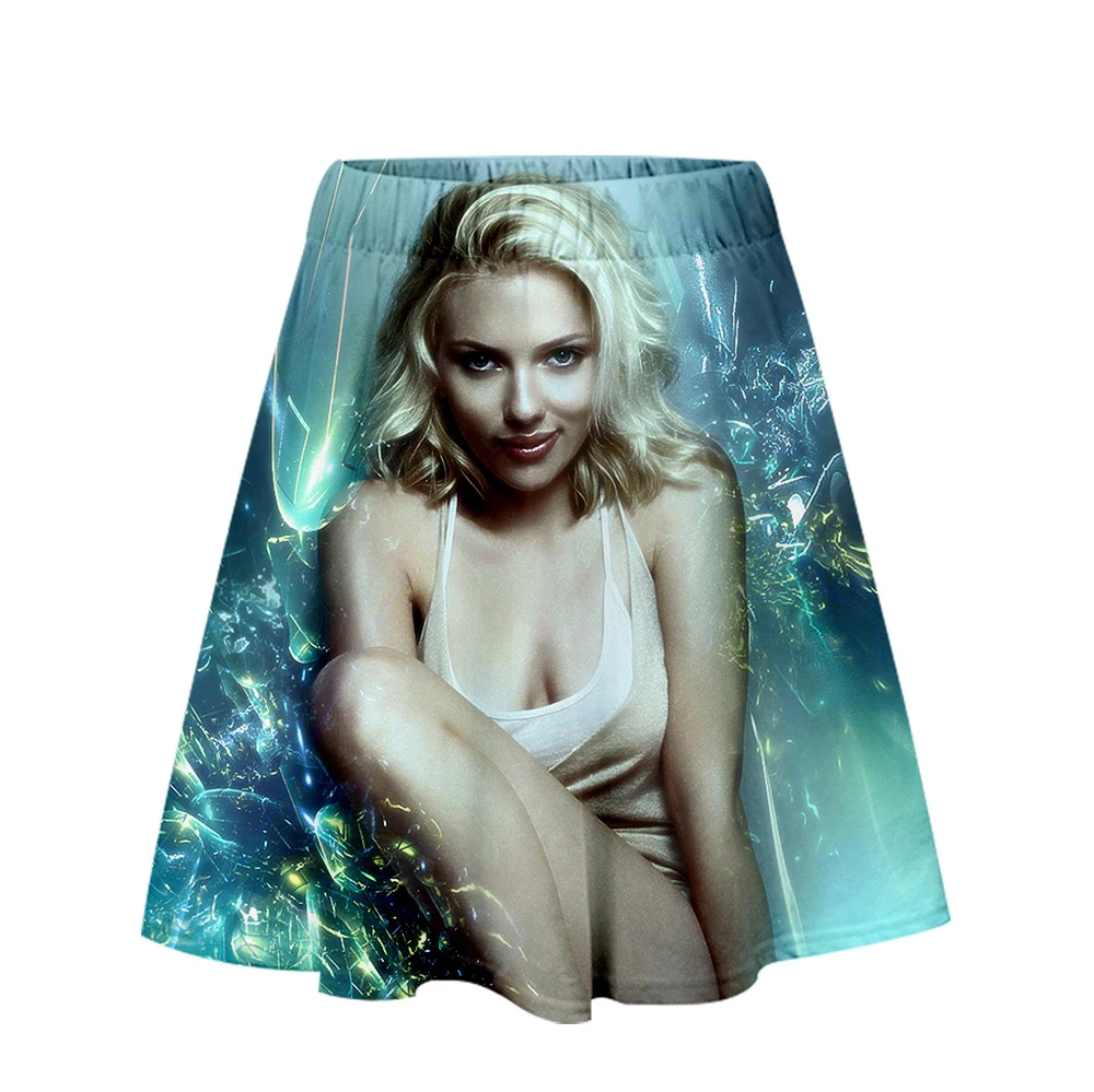 Женские плиссированные Повседневные Вечерние юбки Scarlett Johansson с высокой талией и рюшами, с 3D принтом, летние корейские милые юбки с графическим принтом