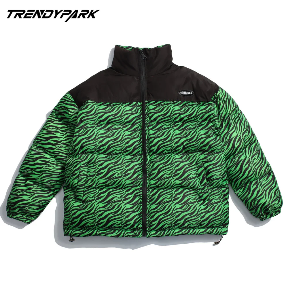 

Men's Winter Warm Jacket Coat Patchwork Green Stripes Heated Padded Puffer Jacket Oversize Male Parka Men's Clothing