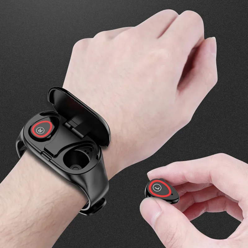 2 in 1 Smart Watch With Earphone Wireless Bluetooth Earphones Handsfree Earbuds Headset Fitness Tracker Wristband Men Bracelet