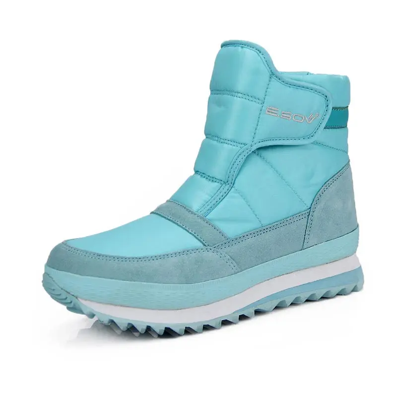 Shoes women boots fashion solid non-slip waterproof winter boots women shoes warm plush snow boots hook&loop ankle boots - Цвет: Light Blue