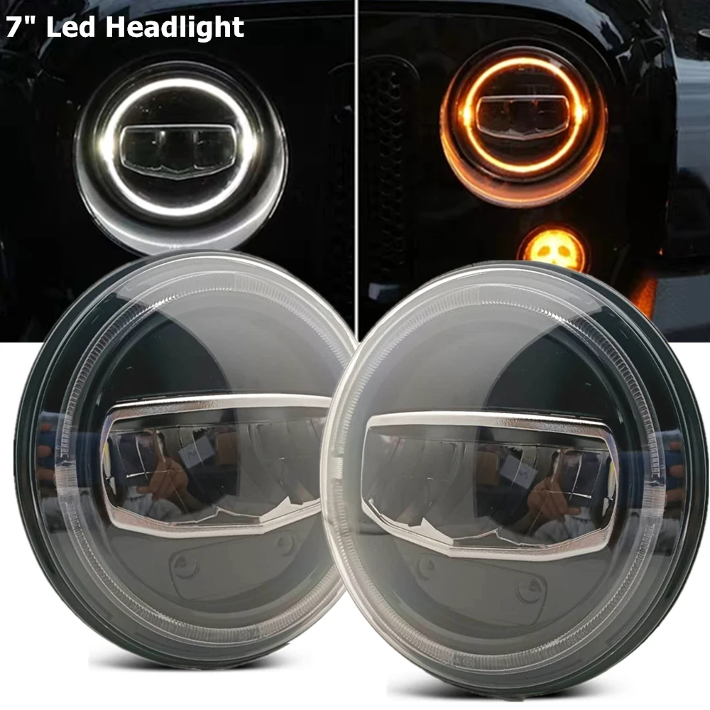 New Car accessories 7 Inch Led Headlights DRL Halo Amber Turn Light for Jeep Wrangler JK TJ CJ LJ Rubicon Sahara Unlimited