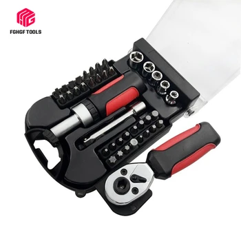 

FGHGF 34PCS Torque Wrench Socket Ratchet Screwdriver Bit Combination Extension Set Kit Household Repair Tool Car Hand Tools Box