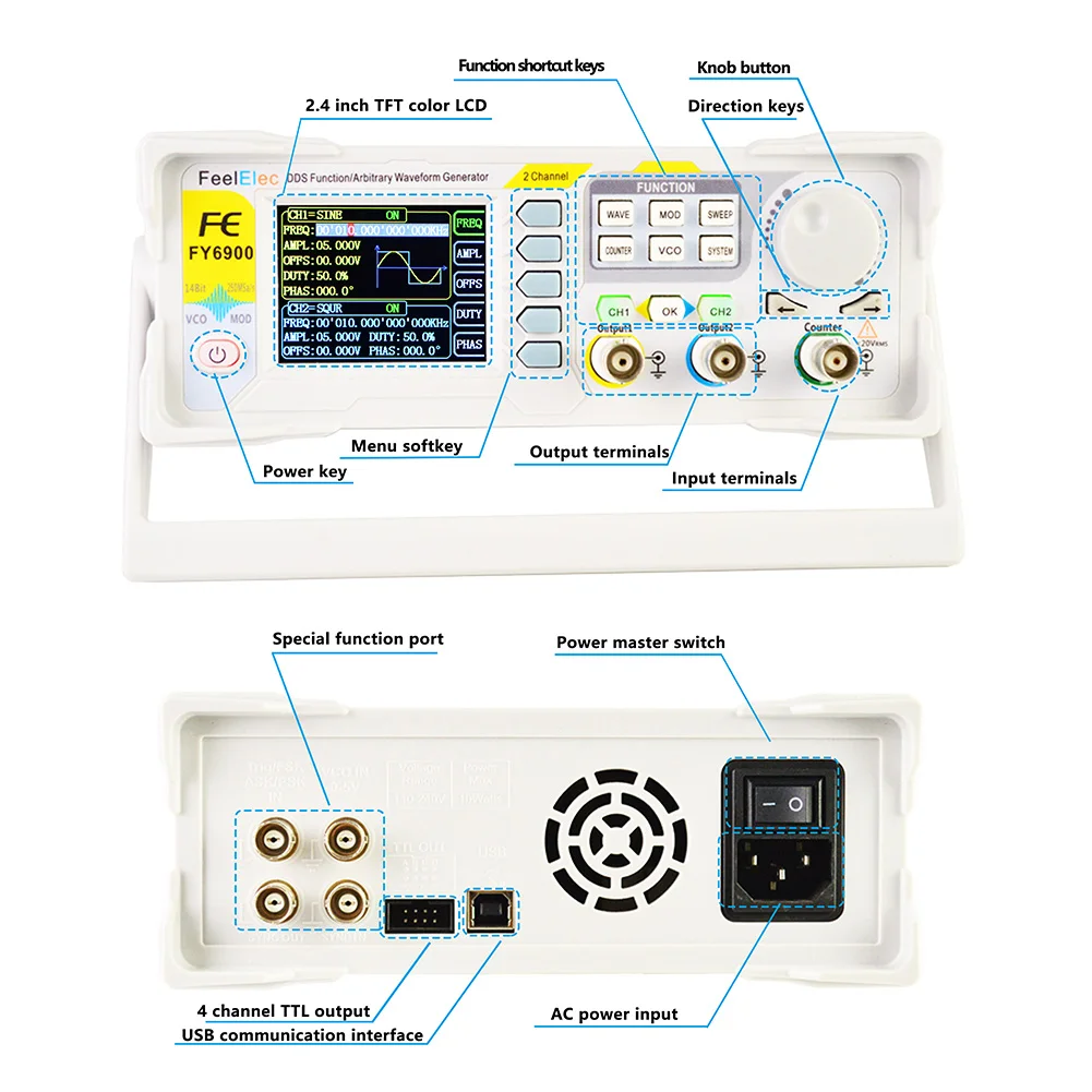 2 Channel DDS Arbitrary Waveform Pulse Signal Generator Frequency Counter Direct Digital Synthesizer J99Store