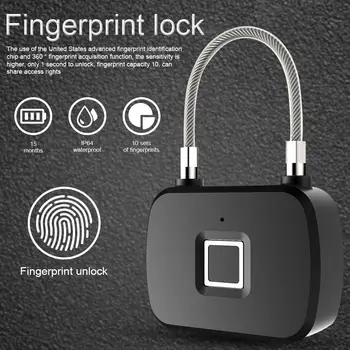 

Bicycle Lock Anti Theft Keyless USB Rechargeable Door Lock Fingerprint Smart Padlock Quick Unlock Metal Chip Lock For Bike