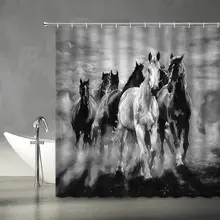 

Running Horse Shower Curtain Animal Country Unique Oil Painting Abstract Art Dynamic Fabric Bathroom Decor Curtain Set With Hook