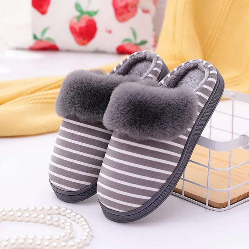 

SHUJIN Indoor Slippers Women Winter Warm 2019 Adults Women's Letter Printed Plush Flip Flops Home Shoes Cotton Home Slippers
