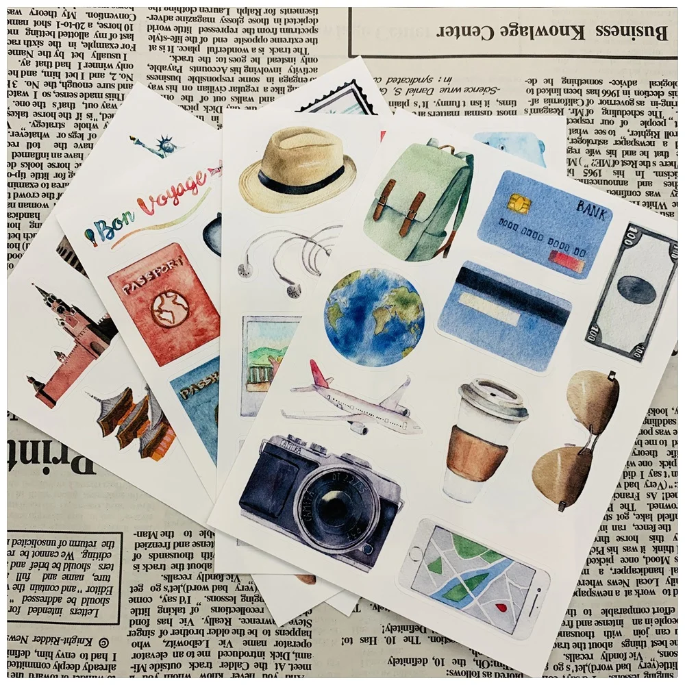 40Pcs/Pack Vintage Travel Trip Sticker DIY Craft Scrapbooking Album Junk Journal Happy Planner Decorative Stickers