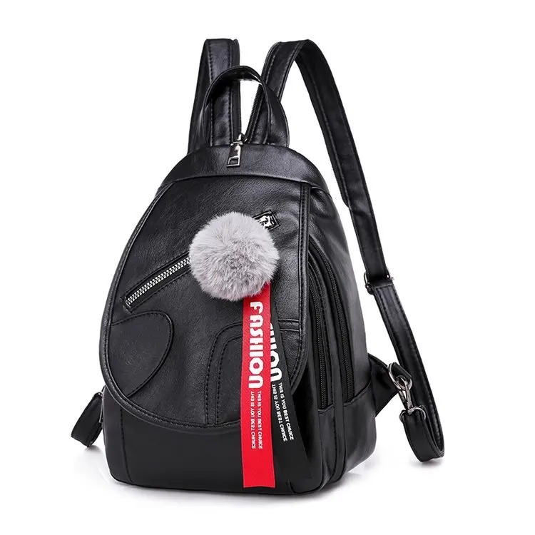 Стиль Совместное контраст Цвет нагрудная сумка женская сумка лента с пушистым помпоном кулон Япония и Южная корейский рюкзак