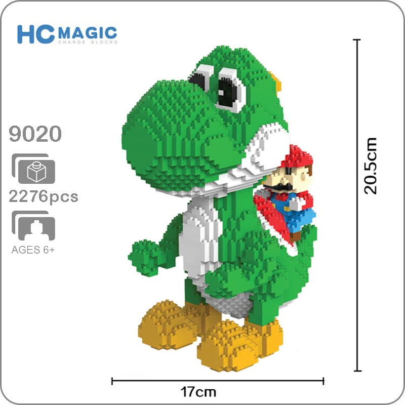 

HC 9020 Super Mario Yoshi Green Dragon Monster 3D Model 2276pcs DIY Mini Diamond Building Small Blocks Brick Assembly Toy no Box