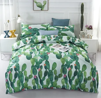 

BEST.WENSD Green queen size comforter sets Cactus duvet cover king size dekbed overtrek flower print duvet sets with pillowcase