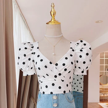 

HIGH STREET Newest Fashion 2020 Designer Blouse Women's V-Neck Puff Sleeve Dot Print Blouse Top