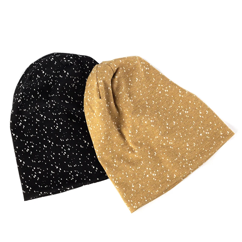 Geebro Women Slouchy White dot Stretch Beanie Hat Autumn Winter Warm Soft Beanies Solid Color Skull Cap For Ladies Men 4
