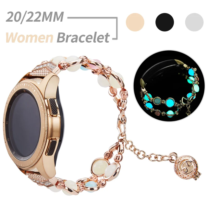 

20mm 22mm Strap Women Pendant Bracelet for Samsung Galaxy Watch 46mm/42mm/Active 2 1/Gear S3 Band Glow in The Dark Metal Belt