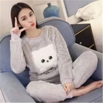 

New 2020 Autumn Winter Warm Flannel Women Pyjamas Sets Thick Coral Velvet Long Sleeve Cartoon Sleepwear Flannel Pajamas Set Girl