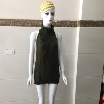 

Lychee Girls Backless Turtleneck Women Sweater Top Jumper Sleeveless Women Sweater Top Jumpers Knitted Lady Sweaters