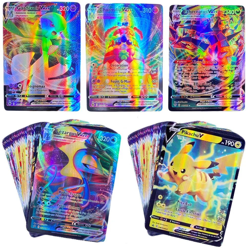 Juego de cartas de Pokémon francés, juego de batalla GX brillante Vmax TAG TEAM, 450 Uds.