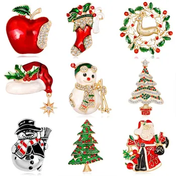 

Kawaii Christmas Enamel Brooch Tree Nice Red Shoe Boot Bell Deer Snowman Crystal Pin For Women Party Jewelry Christmas Gift