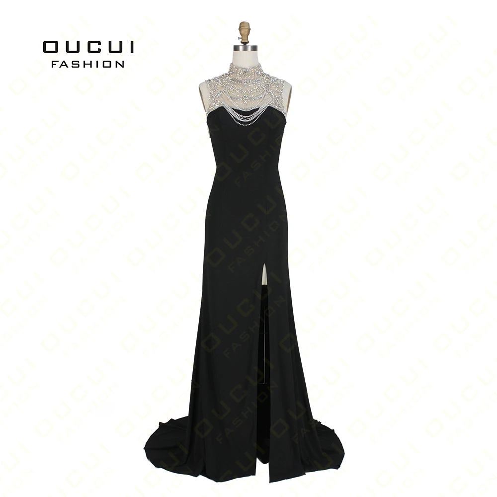 

Front Slit Women Mermaid Evening Dress Cap Sleeve Arabic Velvet Formal Party Gown Beaded Backless Plus Size OL102355