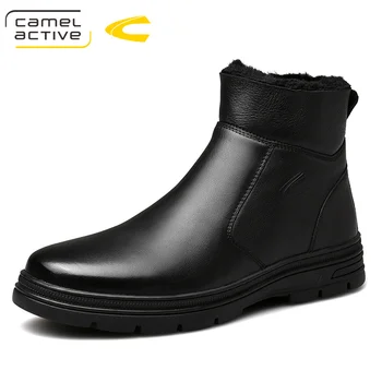 

High quality Men black Top layer leather Martins Boots Platform Shoes Wool Winter Warm high top tooling Boots