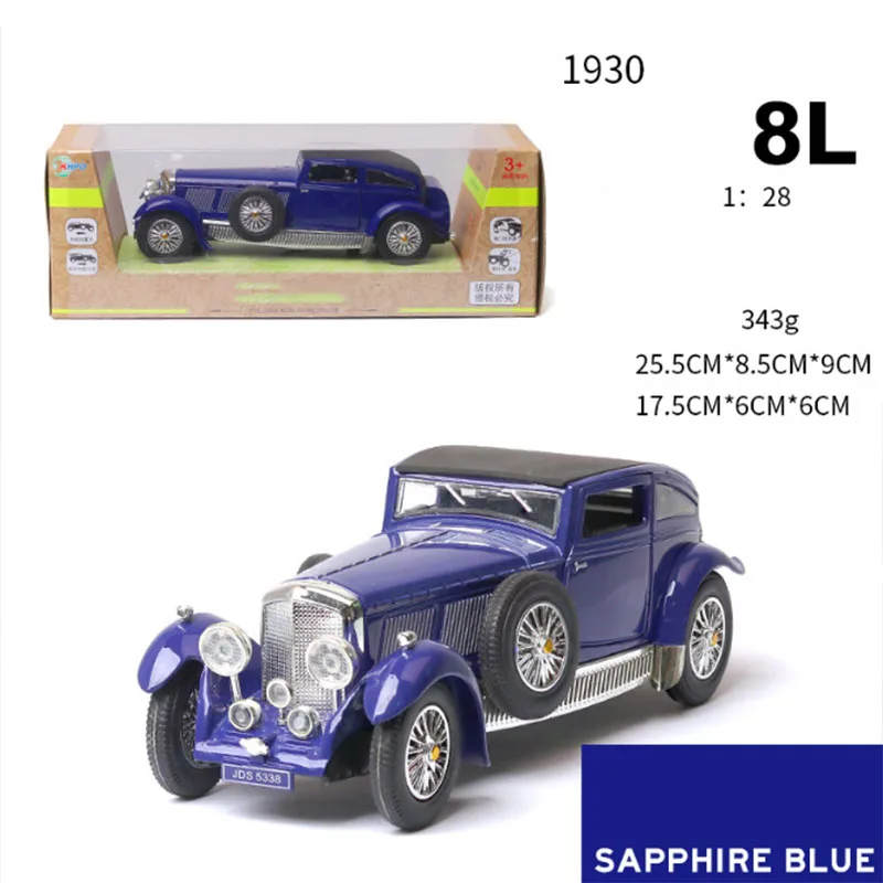 Blue Bentley 1930s 8L Античная ностальгическая классическая модель автомобиля звук и свет оттяните назад ретро-модель для дня рождения детей подарок или украшение - Цвет: Blue