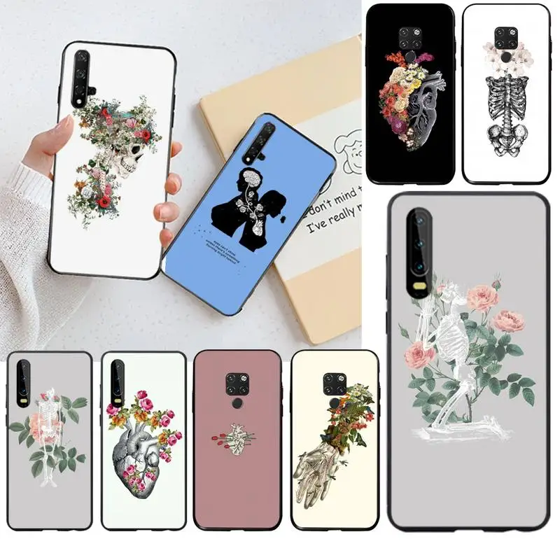 Springtime Roses Spine Anatomy art Soft black Phone Case for Huawei P40 P30 P20 lite Pro Mate 30 20 P Smart 2020 prime | Мобильные