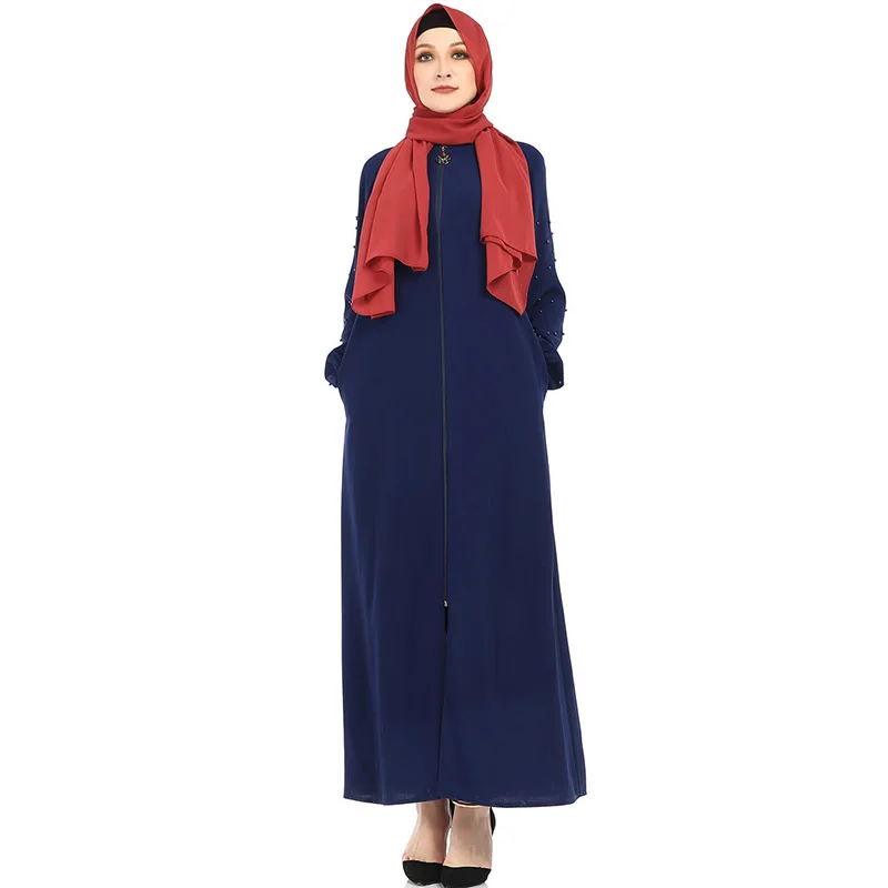 

Abaya Islamic Women's Clothing Pearl Zip Cardigan Robe Muslim Ramadan Dress Large Size Moroccan Arab Kimono Women's Long Skirt