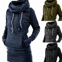 Высокий Воротник Полувер Одеяние Сплошной Одноцветный Простой Толстый Капюшон Теплое Теплый Туника Свитшот Спортивная Кофта С Капюшоном С Вышивкой Звезды Длинные Капюшон Платье Женщина Зеленое Черный Серый Синий