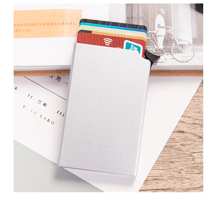 Противоугонный RFID Мини-кредитный держатель для карт тонкий чехол для ID карты унисекс автоматически всплывает бизнес маленький металлический кошелёк для банковских карт