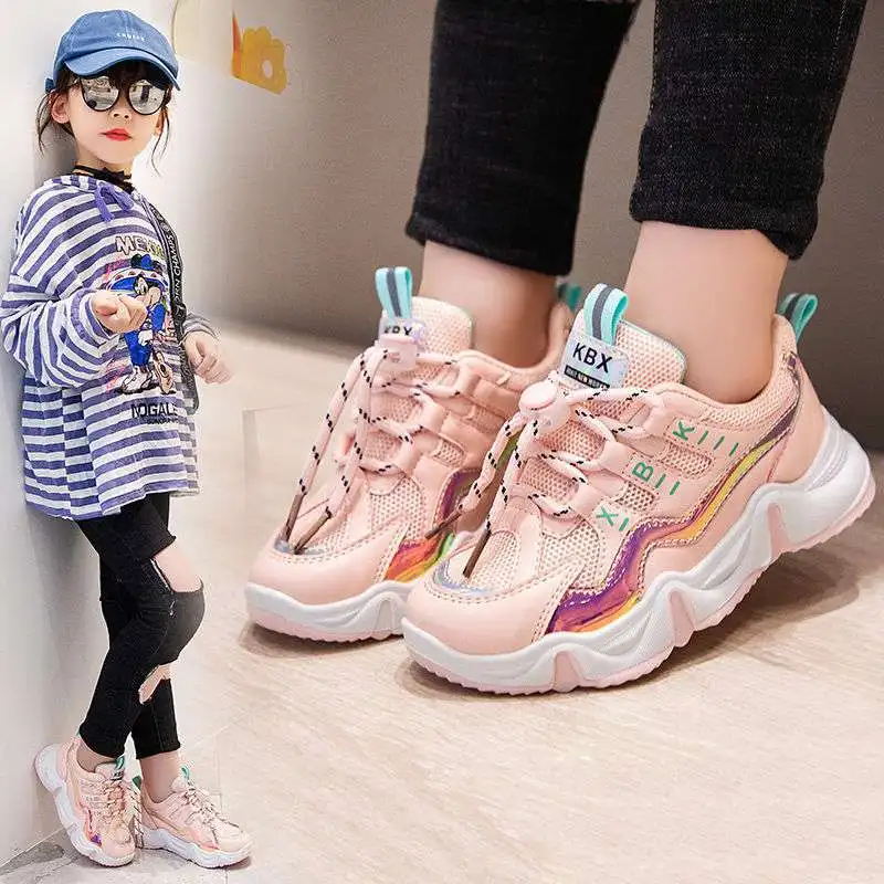 2022 Spring New Children Sport Shoes Fashion Breathable Knitting Soft Bottom Non-Slip Kids Sneakers Boys Girls Mesh Casual Shoes