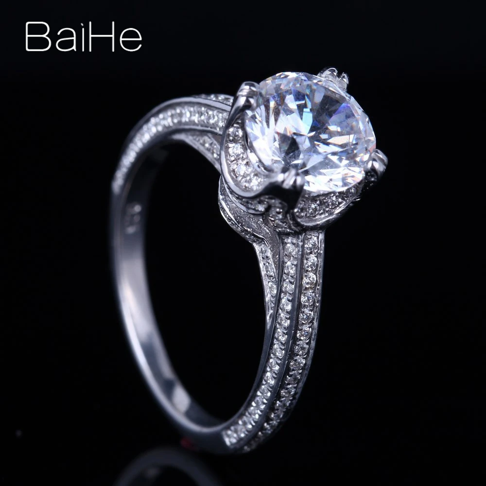 BAIHE Solid 14K белое золото(AU585) 0.7CT сертифицированные, подлинные AAA Градуированные кубического циркония/безупречное Свадебное женское милое/романтическое кольцо