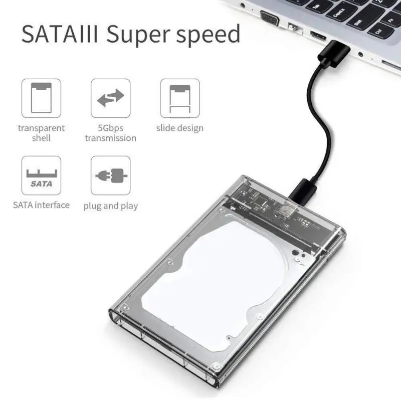 2.5 inch SATA to USB 3.1 Type-C SSD HDD Case 5Gbps External Enclosure Box Solid State Drive Dick Box Adapter for Desktop PC