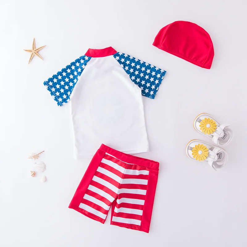 

Men's Two-piece Swimsuits Blue Short-sleeved Star Hooded-KID'S Swimwear Hot Springs Clothing